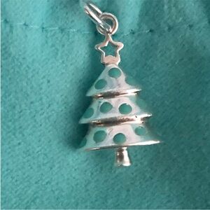 Rare, authentic Tiffany & Co Christmas Tree charm in blue enamel and silver.